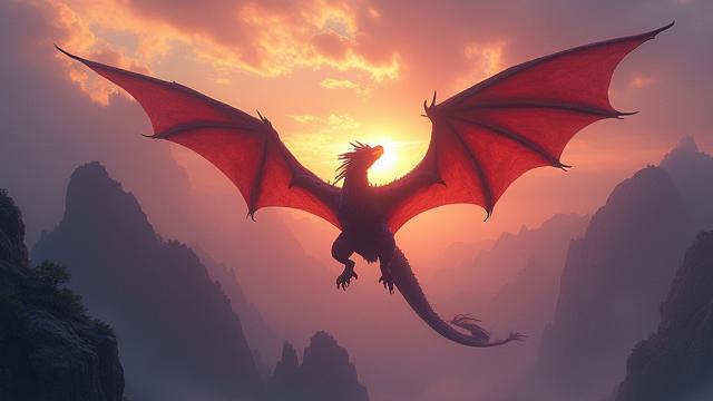 Arte conceptual de un dragón épico entre nubes de fantasía
